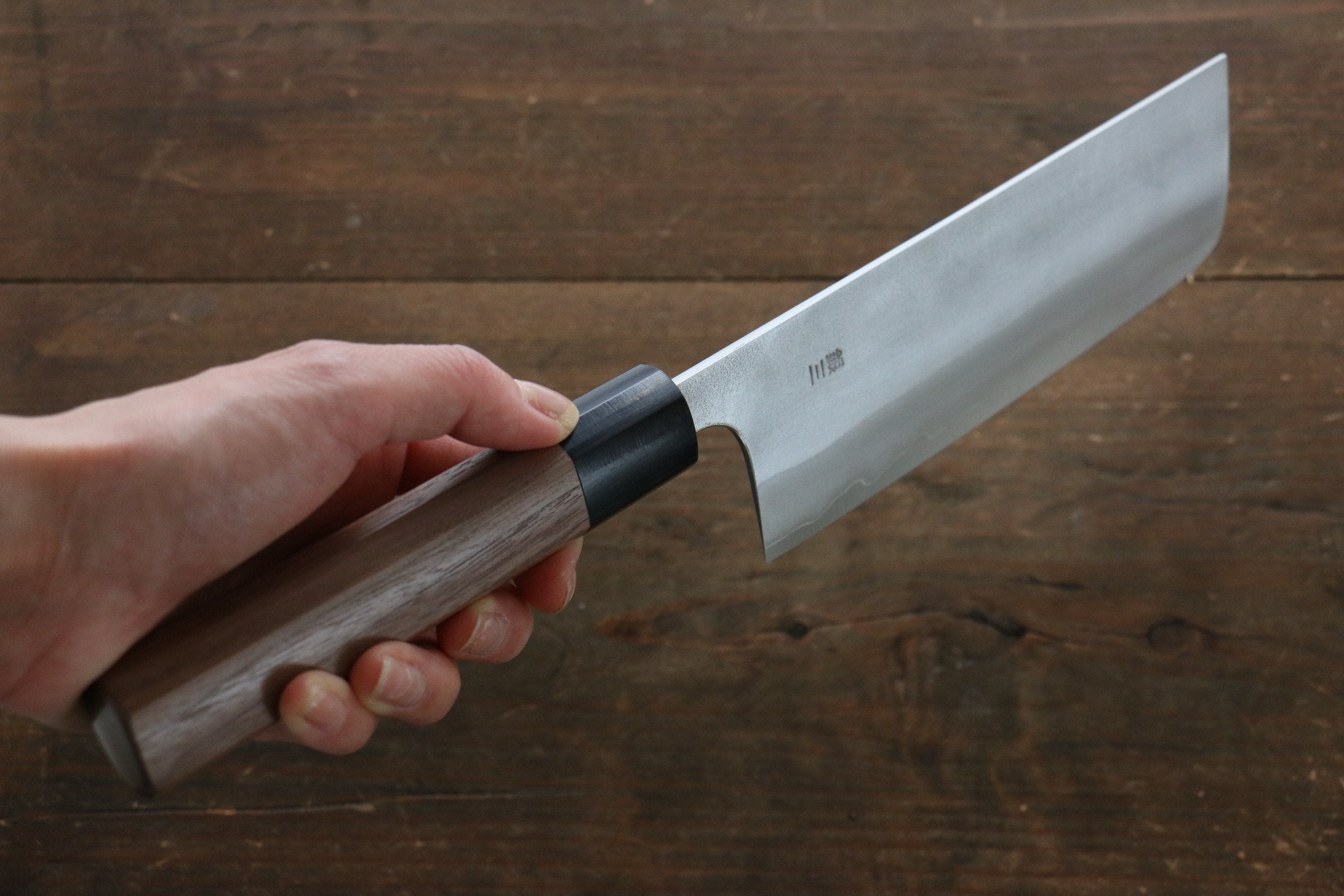 Nao Yamamoto Nashiji Nakiri Knife 165mm - Japanese Silver Steel No.3 Blade with Walnut Handle - Perfect for Vegetable Chopping, Slicing & Food Prep