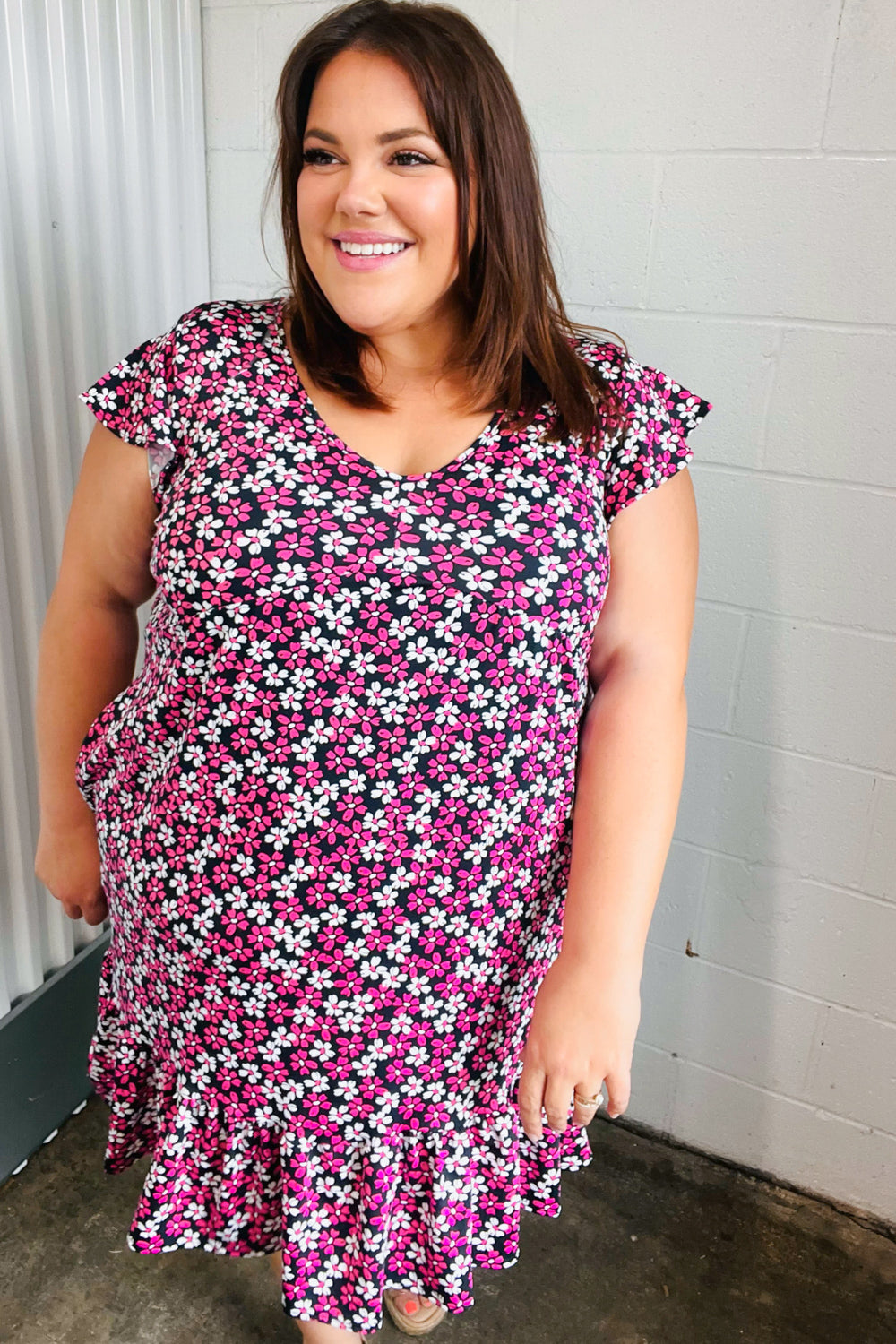 Black & Multicolor Floral Babydoll Dress with Flutter Sleeves - Midi Length Summer Dress for Women, Perfect for Beach Vacations, Date Nights & Garden Parties