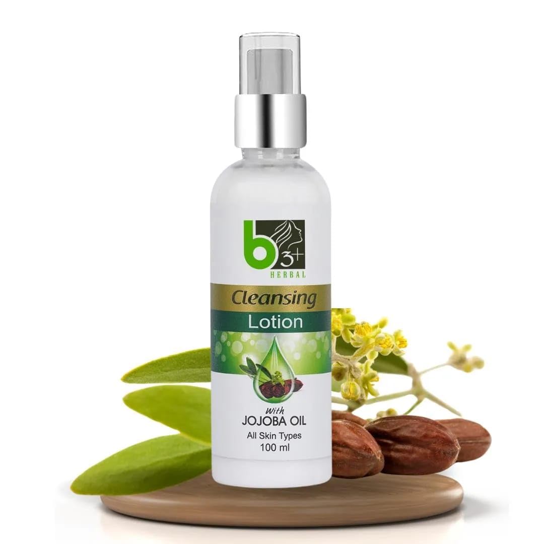B3+ Herbal Cleansing Lotion with Jojoba Oil - Gentle Face Wash with Natural Herbs for All Skin Types | 100ml | Perfect for Daily Skincare Routine & Makeup Removal