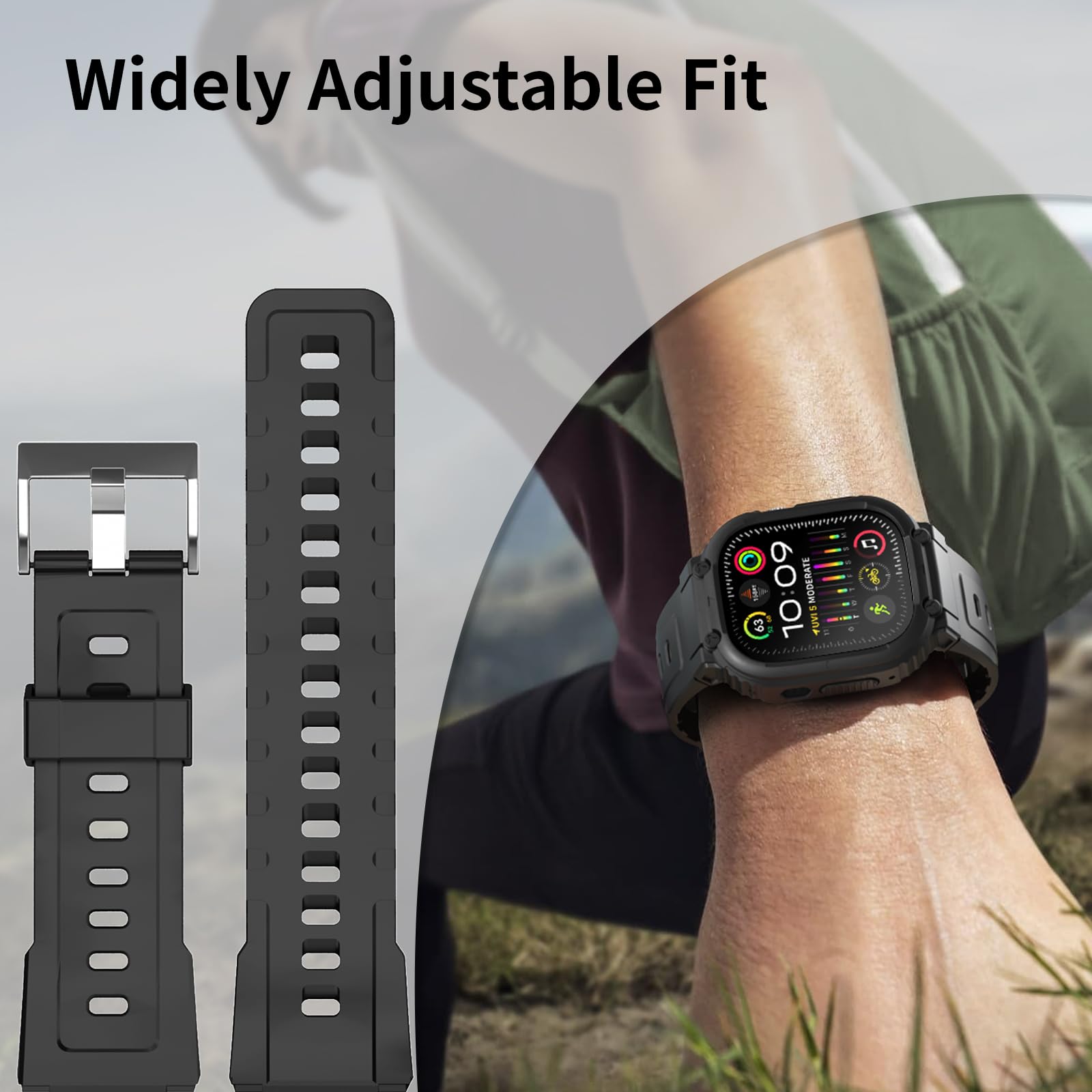 Durable Shockproof Sport Band for Apple Watch 38mm 40mm 41mm 42mm 44mm 45mm 49mm with Protective Case - Compatible with iWatch Series Ultra/9/8/SE/7/6/5/4/3/2/1 - Perfect for Running, Gym Workouts & Outdoor Activities (Men & Women)