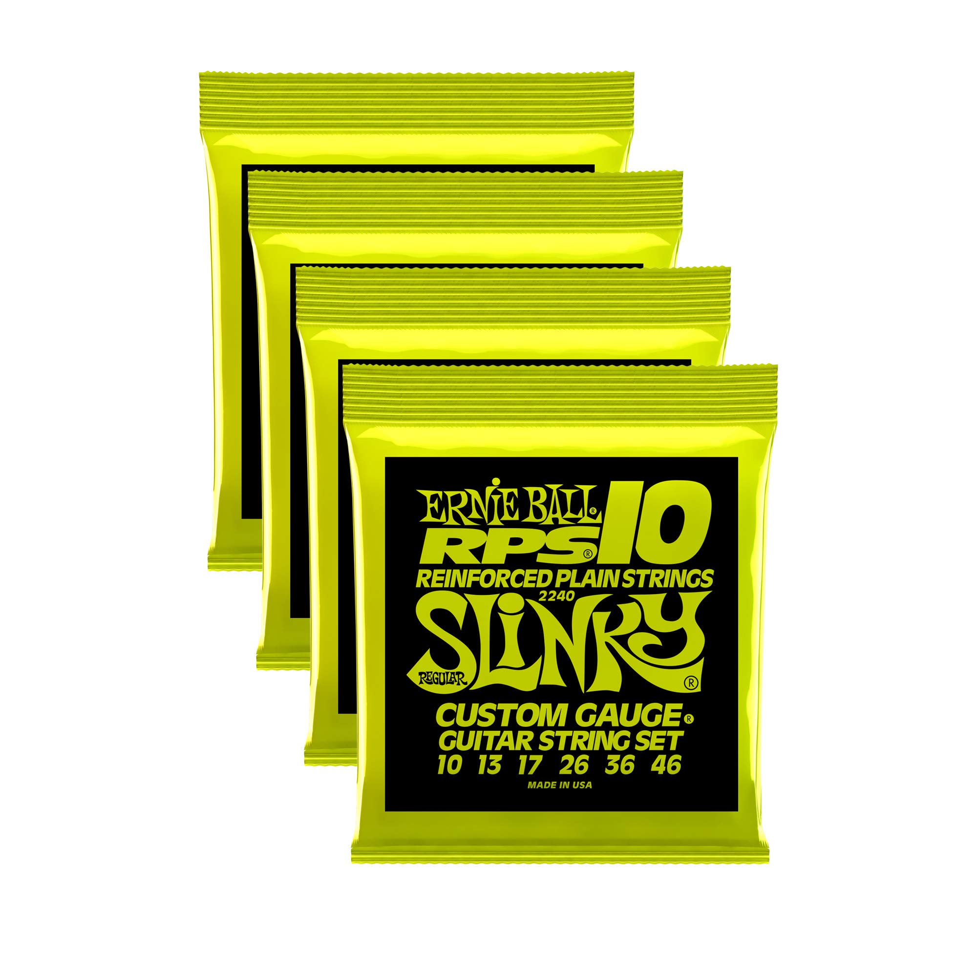 Ernie Ball RPS Regular Slinky Electric Guitar Strings 10-46 Gauge (4-Pack) P02240 - Perfect for Rock, Blues & Studio Recording