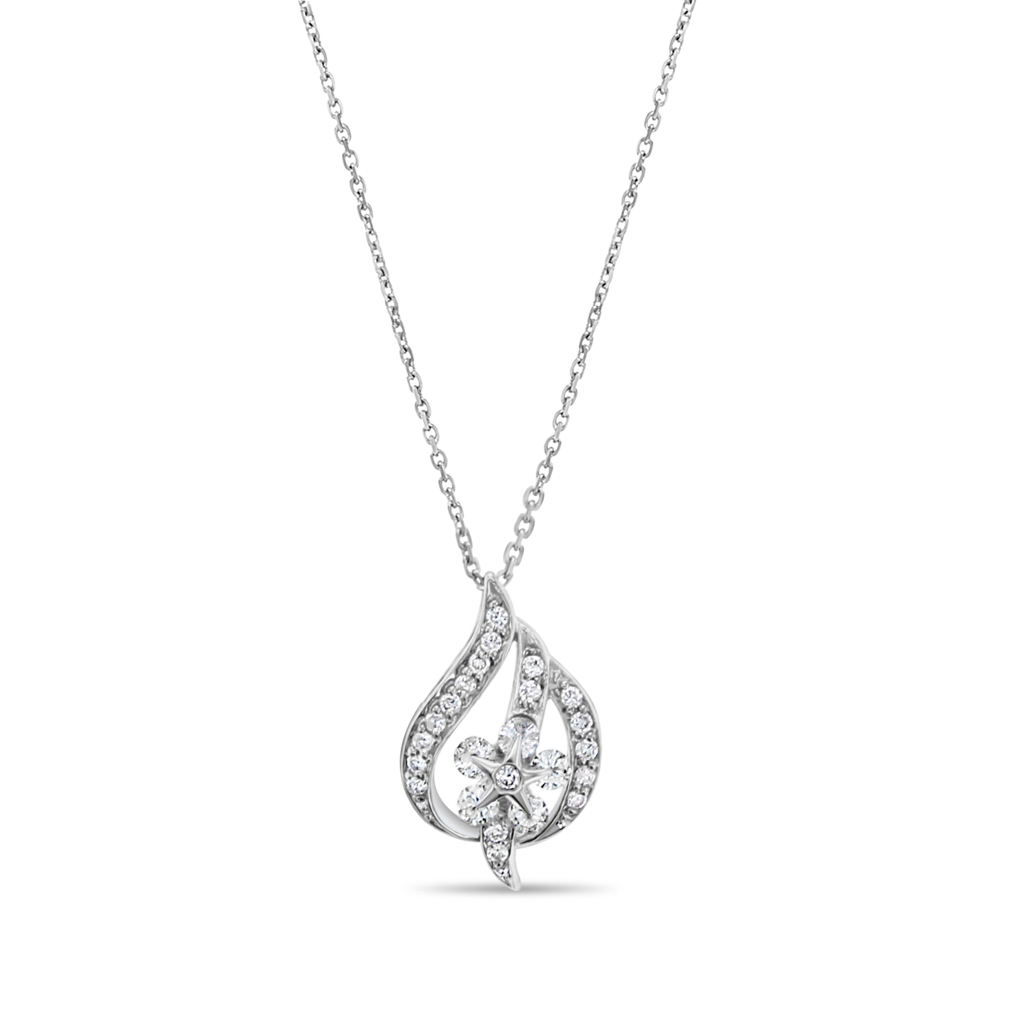 Floral Diamond Pendant Necklace .48cttw 18k White Gold - Elegant Jewelry Gift for Women, Perfect for Weddings & Special Occasions