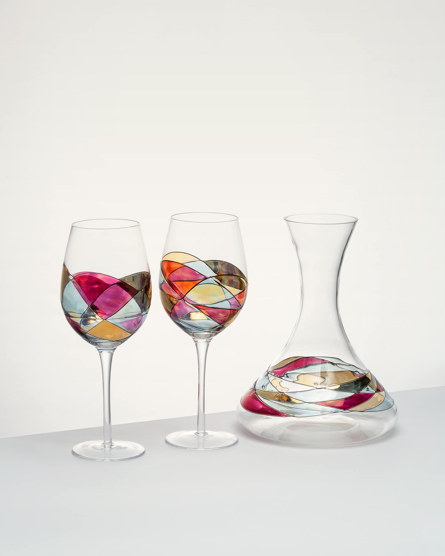 Handcrafted Wine Decanter Set with 2 Hand-Painted Red Wine Glasses - Premium Mouth-Blown Crystal Glassware for Wedding, Anniversary & Party Gifts - Perfect for Romantic Dinners, Wine Tasting & Special Occasions