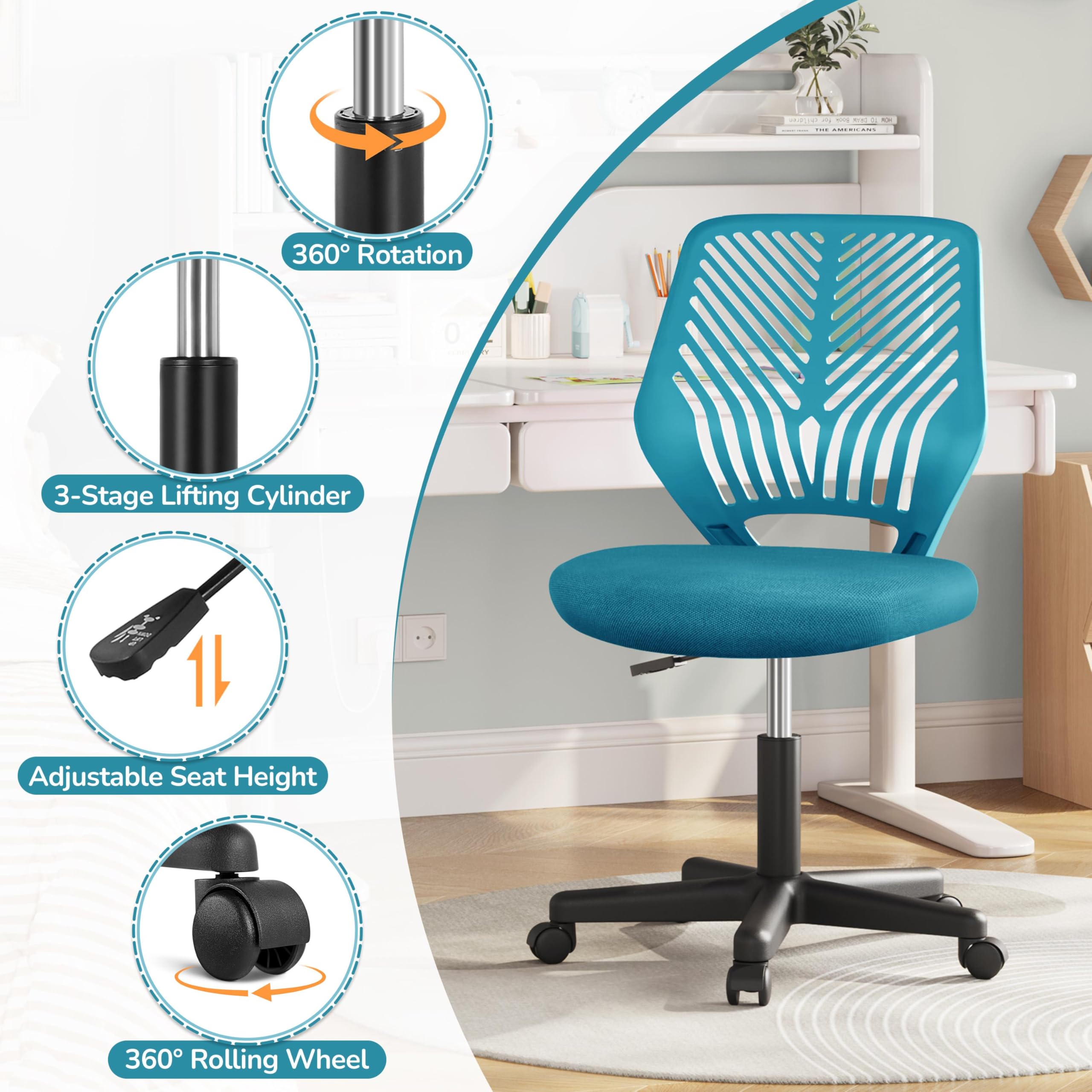 Yaheetech Kids Study Chair - Adjustable Height, Lumbar Support for Bedroom & School