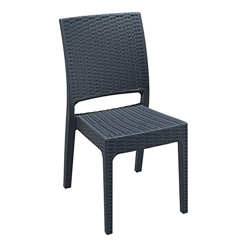 Pemberly Row Contemporary Wicker-Look Patio Dining Chair - Dark Gray Outdoor Furniture for Garden, Poolside & Backyard Relaxation