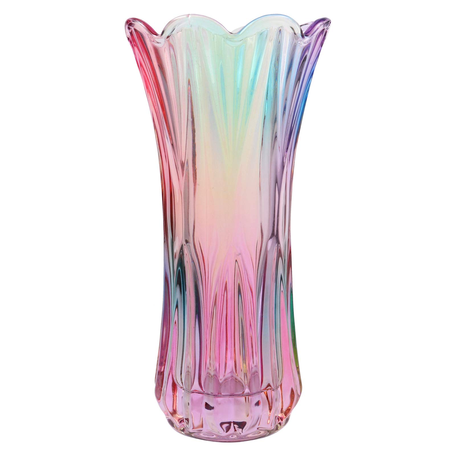 BESPORTBLE Decorative Glass Flower Vase - Rainbow Thickened Crystal Vase for Home, Office, Wedding Decor - Perfect for Centerpieces, Table Decorations and Gift Giving