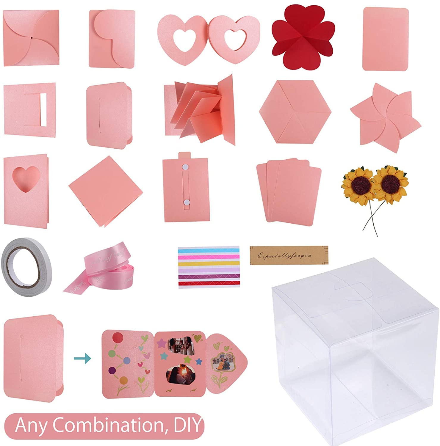 RECUTMS DIY Explosion Gift Box - Pink Handmade Surprise Memory Album for Christmas, Birthday, Party, Romantic Love Souvenir | Perfect for Anniversaries, Valentine's Day & Special Occasions