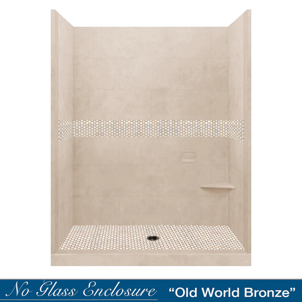 60 Alcove Desert Sand Sistine Stone & Honey Hex Mosaic Tile Accent - DIY Shower Remodel Kit with Free Shampoo Niche | Bathroom Wall & Floor Tile for Shower Backsplash, Bathroom Renovation, and Home Decor