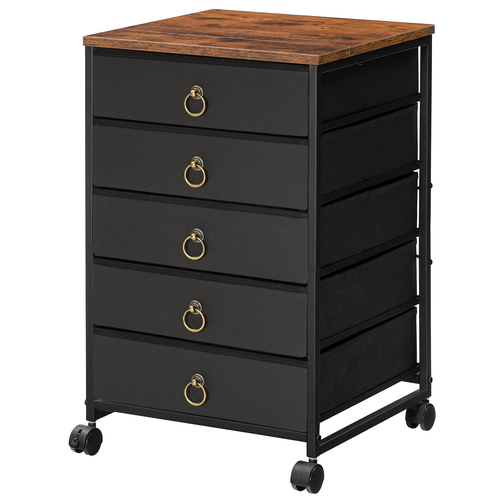 HOOBRO 5-Drawer Storage Cabinet - Black File Organizer with Wheels, Office Filing Cabinet & Rolling Printer Stand for Home Office, Living Room - Easy Assembly Nonwoven Drawers (Model BFK50WJ01) | Perfect for Document Storage & Printer Organization
