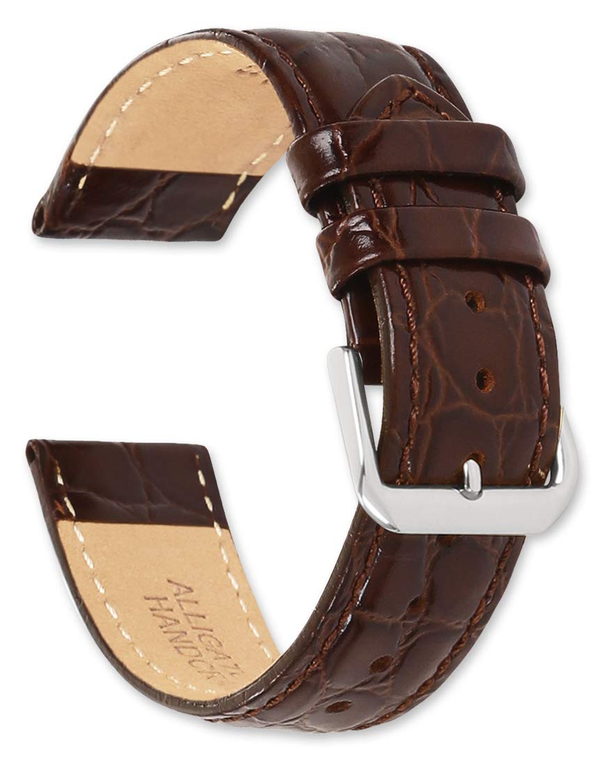 Premium deBeer Alligator Grain Leather Watch Band - Brown 16mm Long Replacement Strap for Men & Women - Perfect for Dress Watches, Business & Formal Occasions