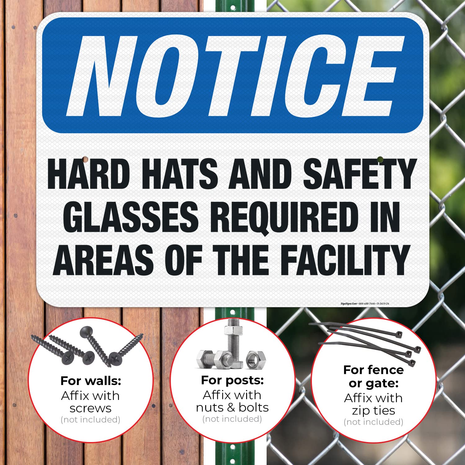 OSHA Compliant 'Hard Hats & Safety Glasses Required' Facility Sign - 18x24 Inch Reflective Aluminum Safety Sign for Construction Sites & Industrial Areas - 3M EGP .080 Aluminum, Weatherproof for Indoor/Outdoor Use - Made in USA
