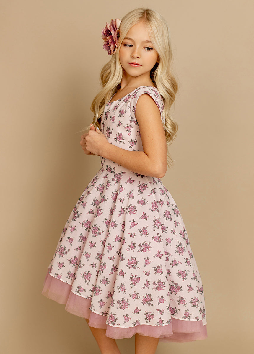 Lezah Women's Lilac Ditsy Floral Petticoat Dress - Vintage A-Line Tea Dress with Flowy Skirt for Wedding, Party & Special Occasions