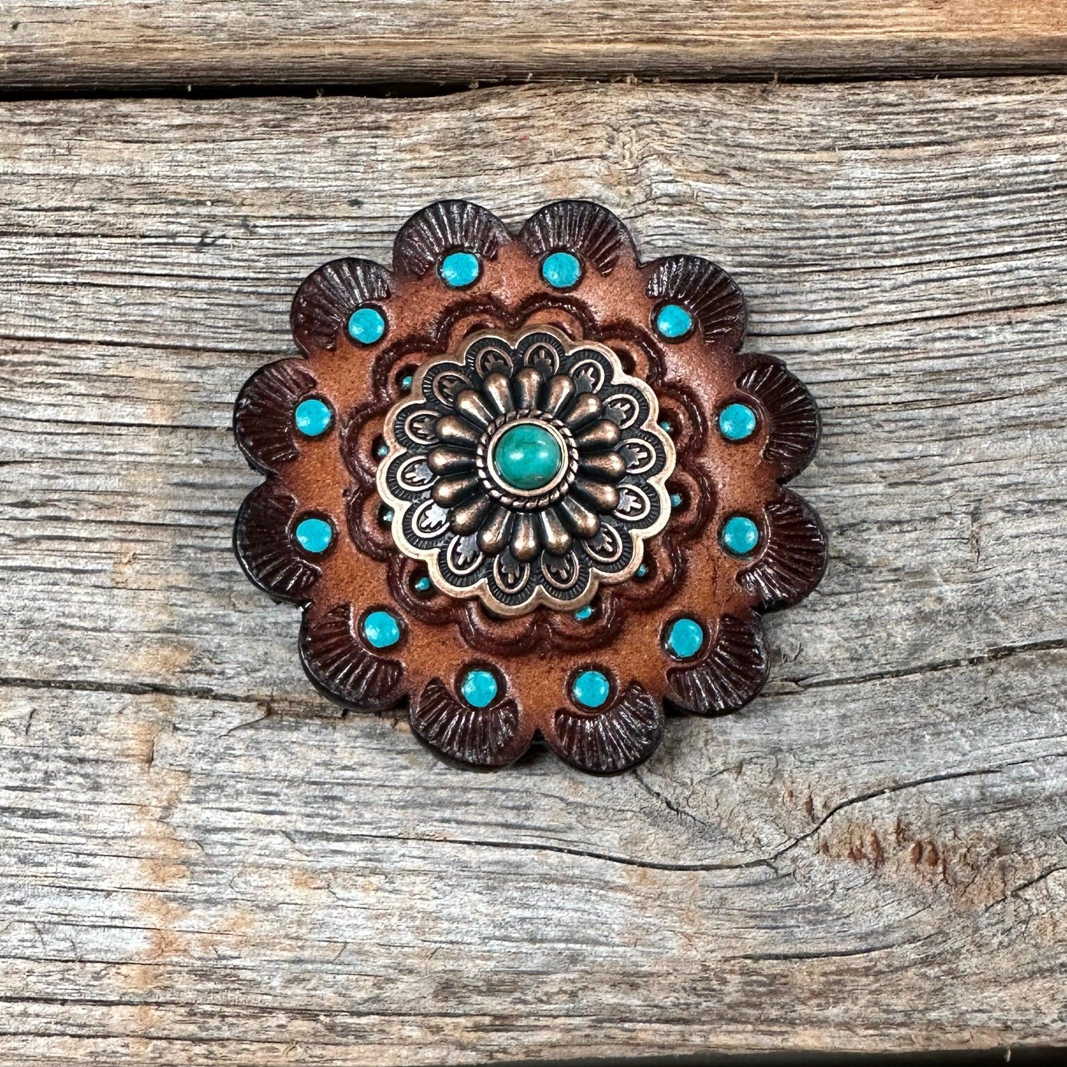 Western Leather Rosette with Floral Concho & Dark Oil Edges R112W103S - Perfect for Cowboy Boots, Belts & Western Fashion Accessories