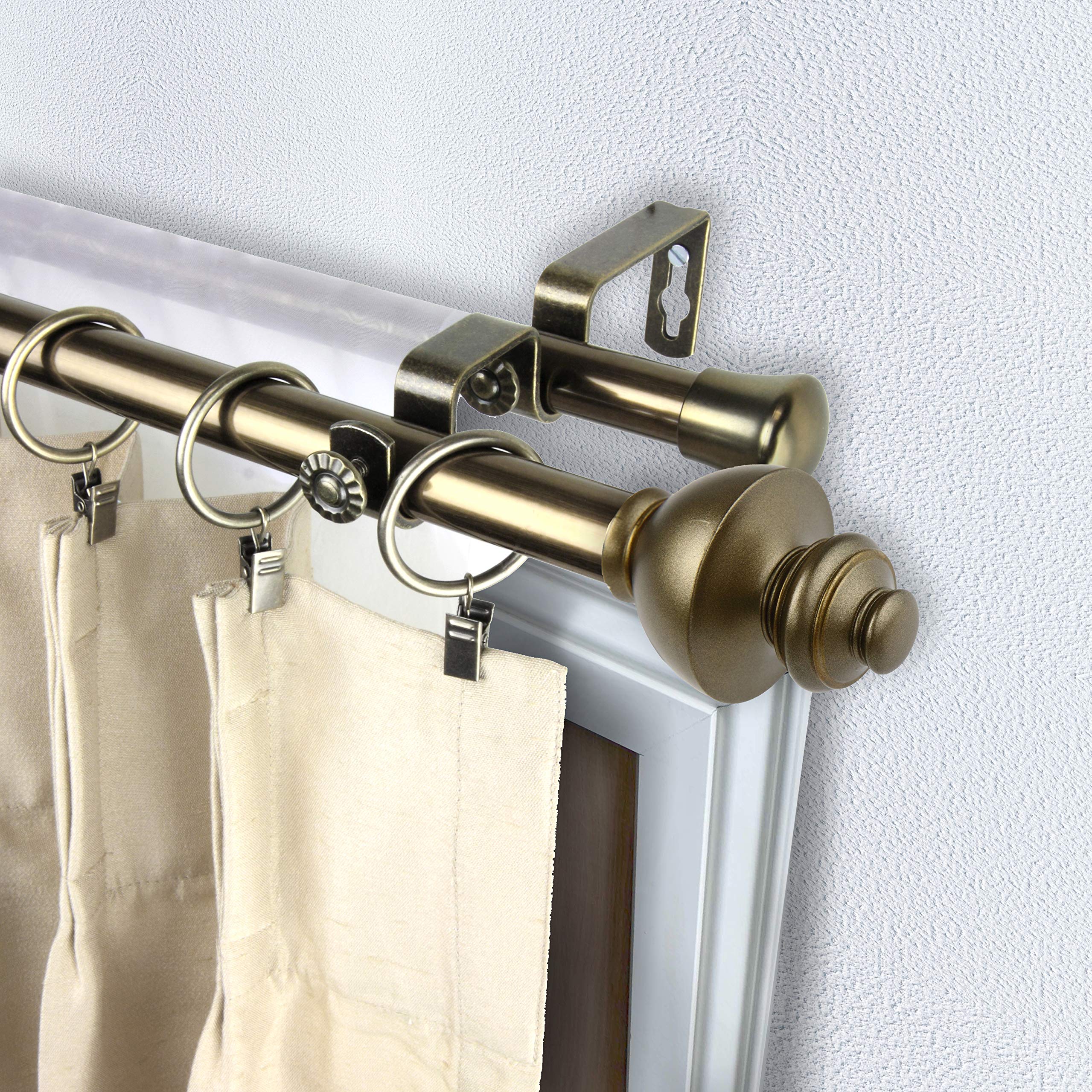 Rod Desyne Dynasty Double Window Set Curtain Rod 66-120 Inches Antique Brass - Elegant Window Treatment for Living Room & Bedroom Decor