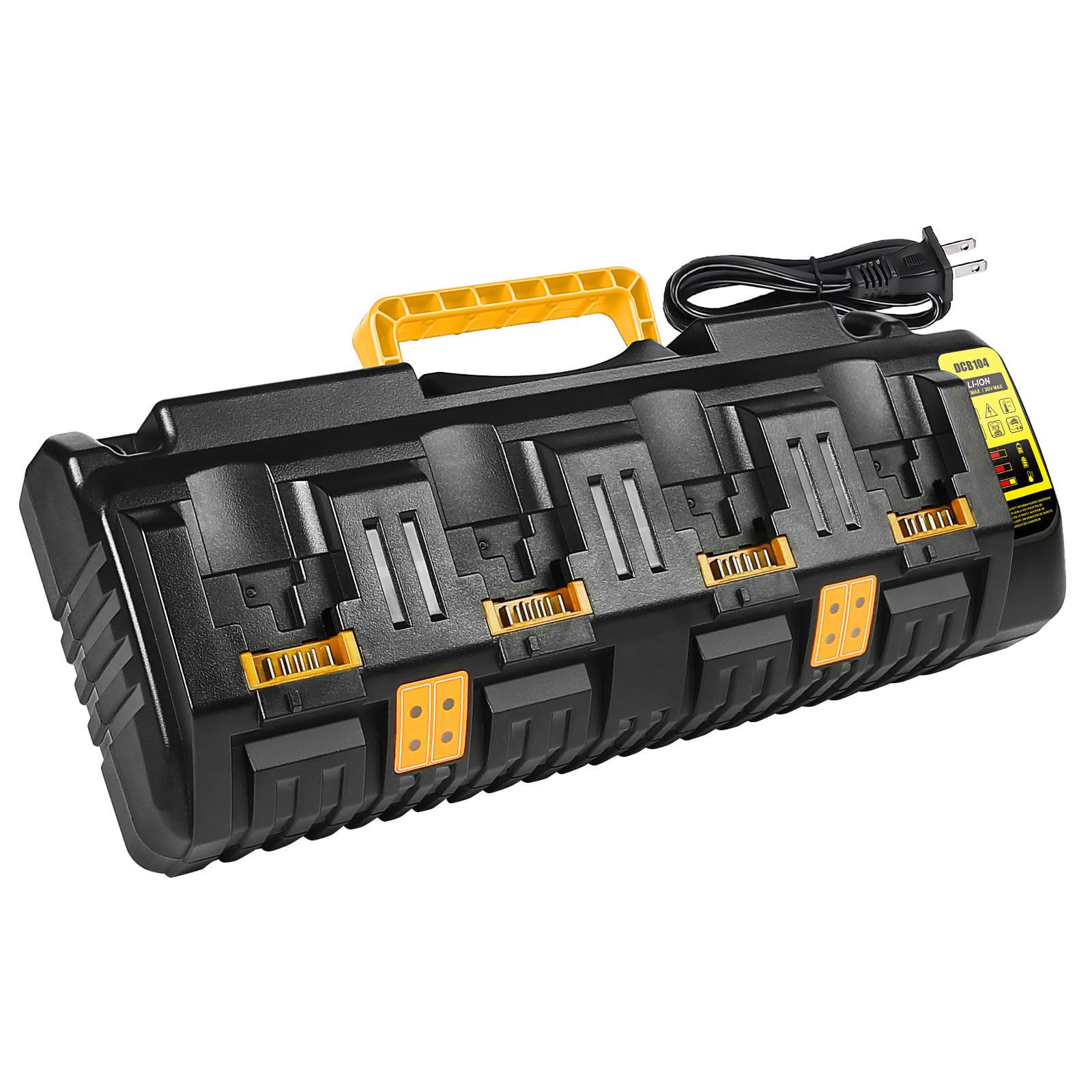 4-Port 12V/20V Fast Battery Charger Station for Dewalt DCB104 - Compatible with Dewalt 12V & 20V Max Lithium Batteries - Simultaneous 4-Bay Charging - Black - Perfect for Workshops, Job Sites & Home DIY Projects