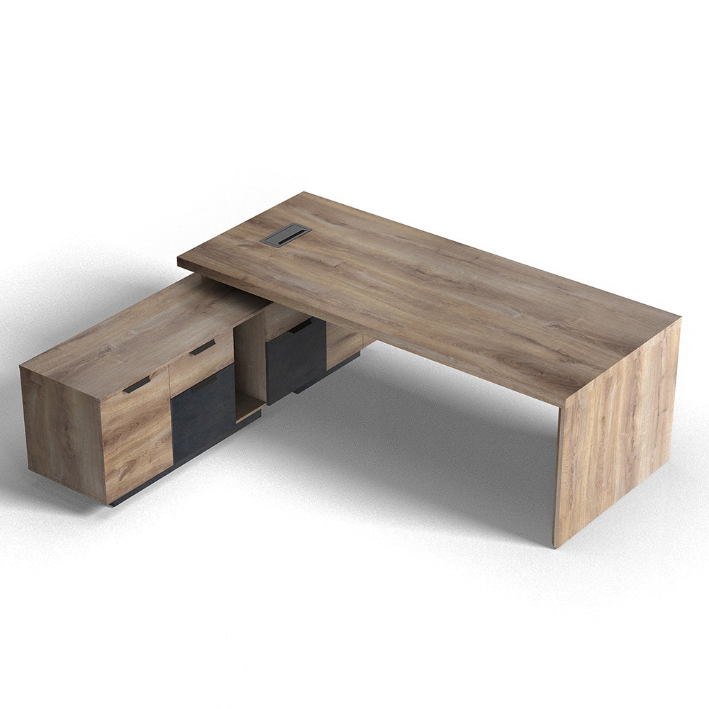 BALDER Executive Desk with Left Return 2.2-2.4M Warm Oak & Black - Premium Office Furniture for Home & Business Workspaces