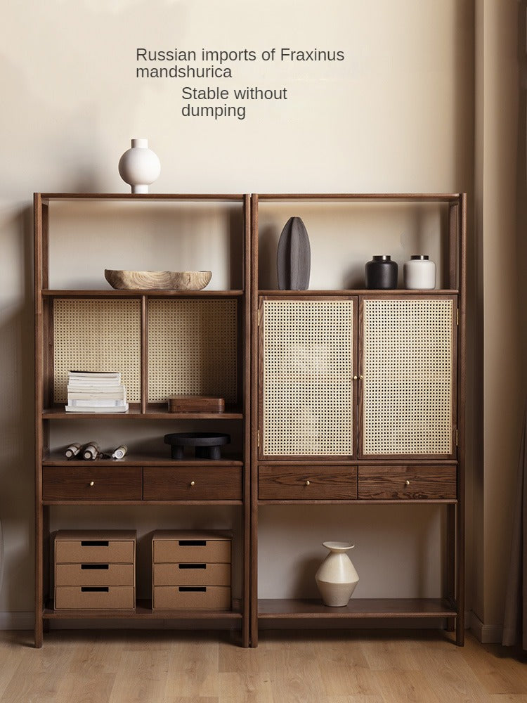 Solid Black Walnut & Ash Wood Bookshelf Display Cabinet - Modern Bookcase for Living Room, Office & Library Storage