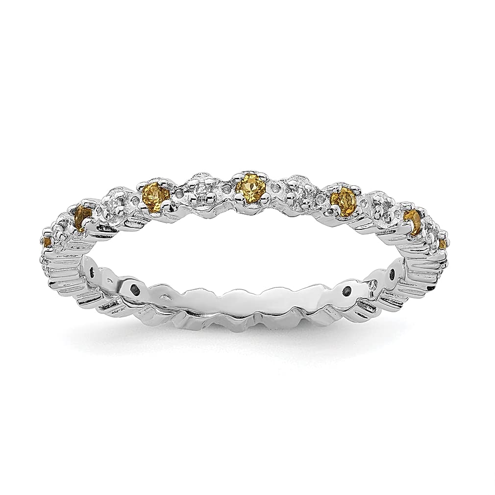 925 Sterling Silver Yellow Citrine Diamond Band Ring - November Birthstone Jewelry for Women, Stackable Gemstone Ring, Elegant Fine Jewelry Gift for Her - Perfect for Anniversaries, Birthdays & Special Occasions