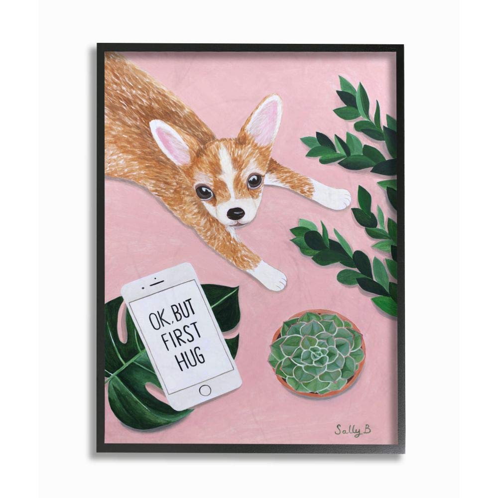 Stupell Industries Funny Chihuahua Dog Painting Wall Art - Sally B Design, 24x30 Inches, Black Framed Canvas for Living Room, Bedroom & Office Decor | Cute Animal Phone Text Artwork