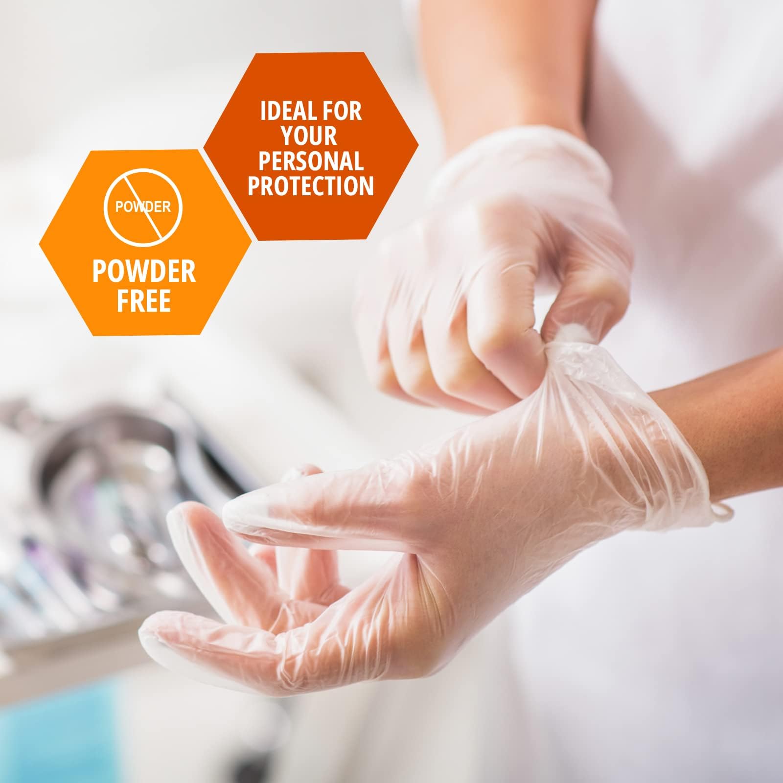 MedPride Powder-Free Vinyl Gloves - Large Size (Box of 100) | Latex-Free, Disposable, General Purpose Gloves for Medical, Cleaning & Food Handling