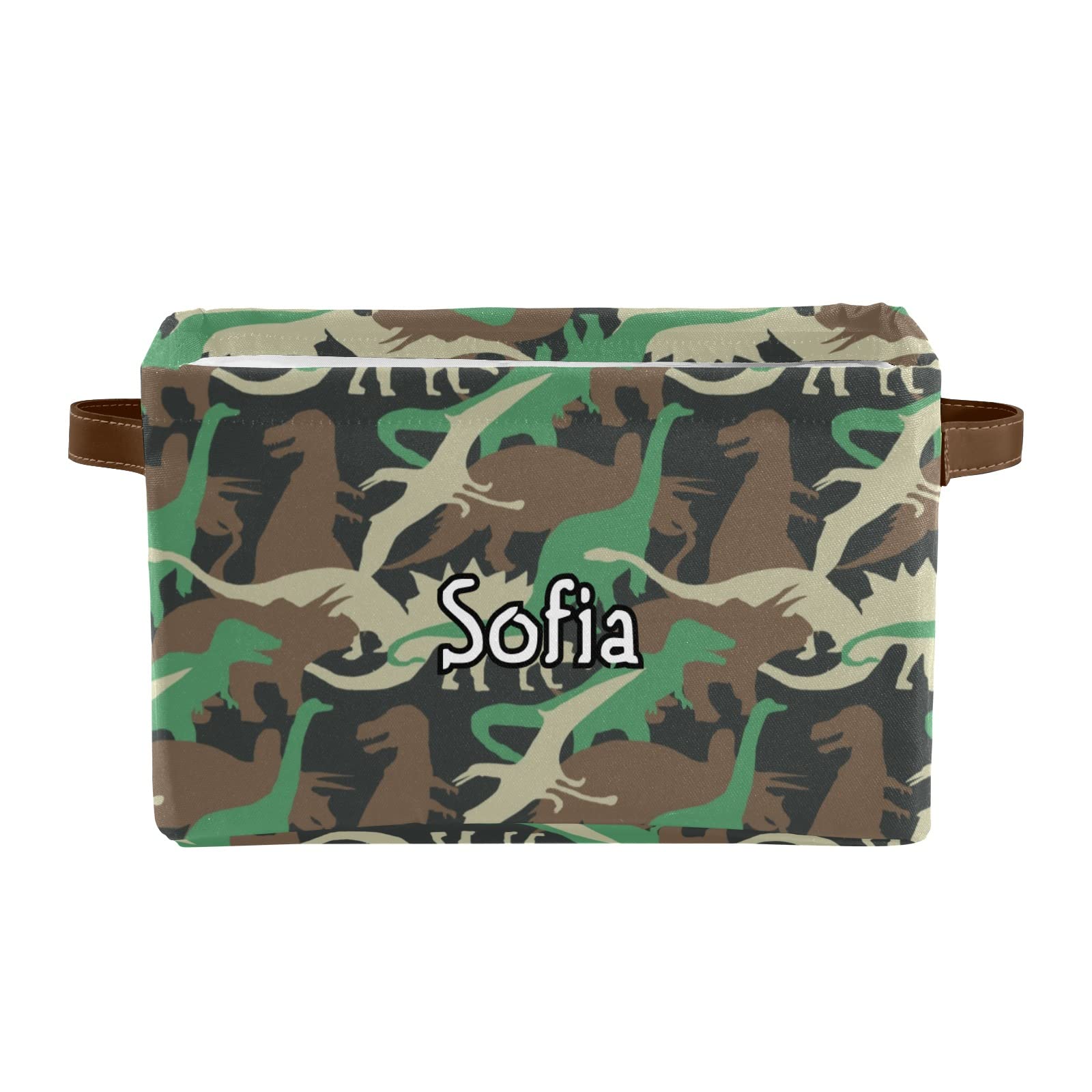 Personalized Camouflage Dinosaur Storage Basket with Name - 4 Pack Rectangular Organizer Bin for Kids' Toys, Bedroom & Kitchen Organization - Perfect for Boys and Girls Room Decor & Playroom Storage