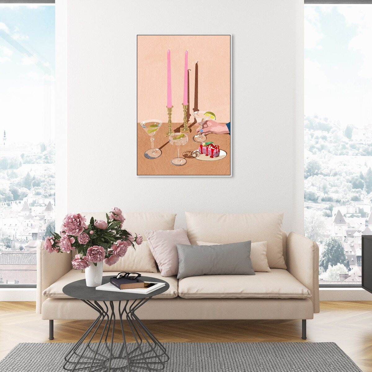 Elegant Pink Framed Canvas Wall Art Print - Modern Dessert & Drink Theme for Dining Room Decor | Perfect for Kitchen, Living Room, and Home Decoration