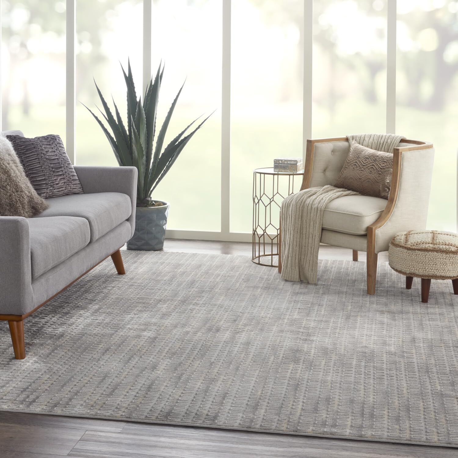 Nourison Solace Contemporary Abstract Grey/Beige 8' x 10' Area Rug - Easy to Clean, Non-Shedding, Stain Resistant - Perfect for Bedroom, Living Room, Dining Room & Kitchen Decor