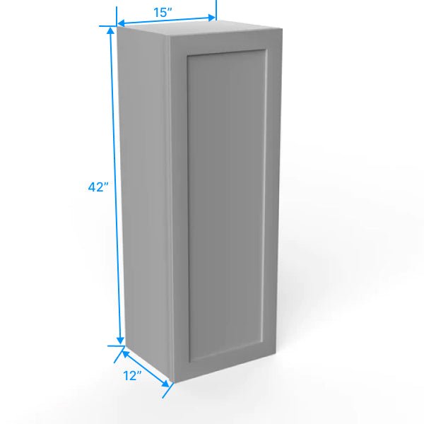 42 Inch Grey Shaker Wall Cabinet - 15W x 42H x 12D - Perfect for Kitchen, Bathroom & Laundry Room Storage