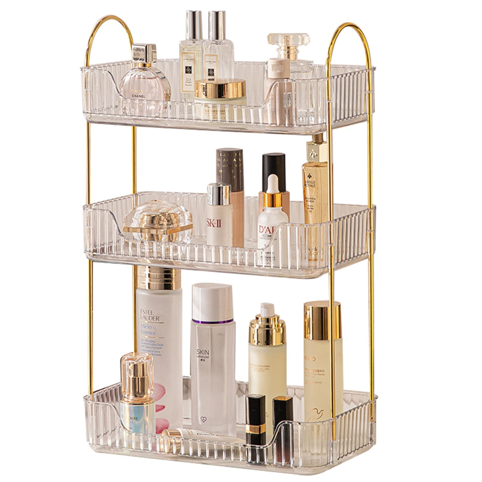 3-Tier Clear Bathroom Counter Organizer - Cosmetic & Skincare Shelf, Makeup & Perfume Vanity Tray, Kitchen Spice Rack - Space Saving Storage for Dresser, Countertop & Bathroom Organization