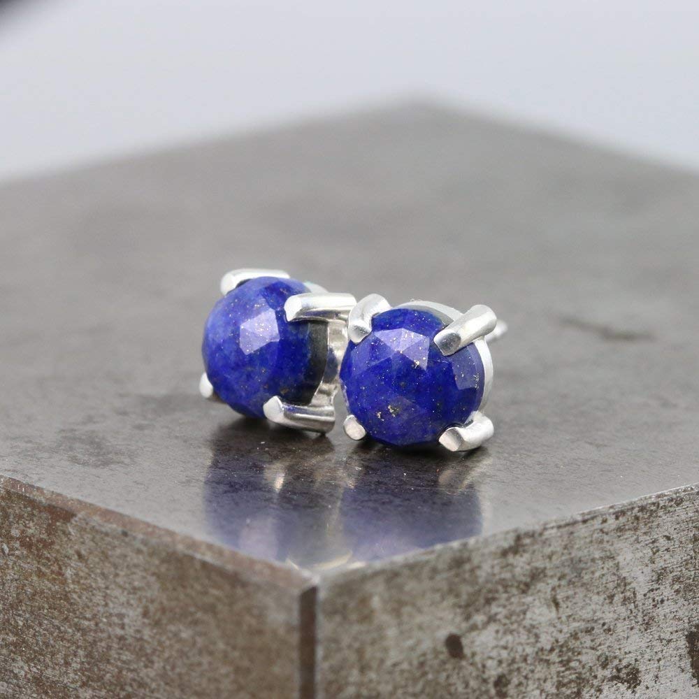 6mm Rose Cut Lapis Sterling Silver Stud Earrings – Perfect for Everyday Wear, Gifts & Special Occasions