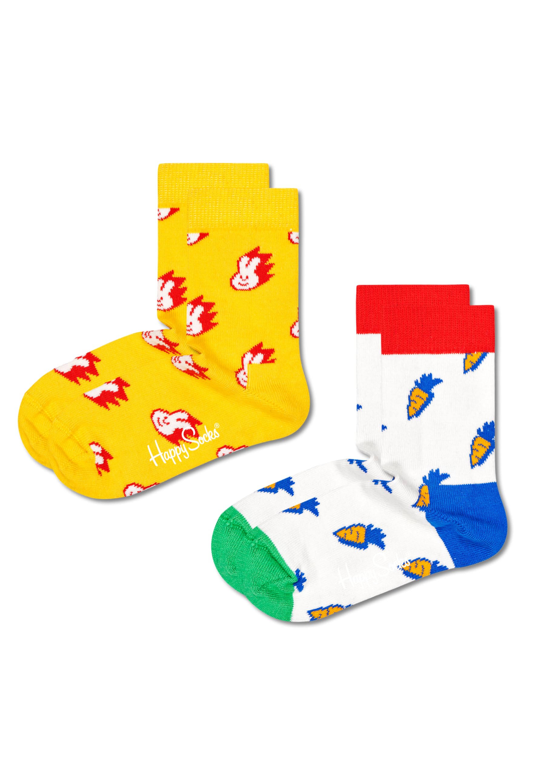 Happy Socks for Boys - 2-Pack Kids' Bunny & Carrot Pattern Cotton Socks - Fun & Comfortable Socks for School, Play & Everyday Wear
