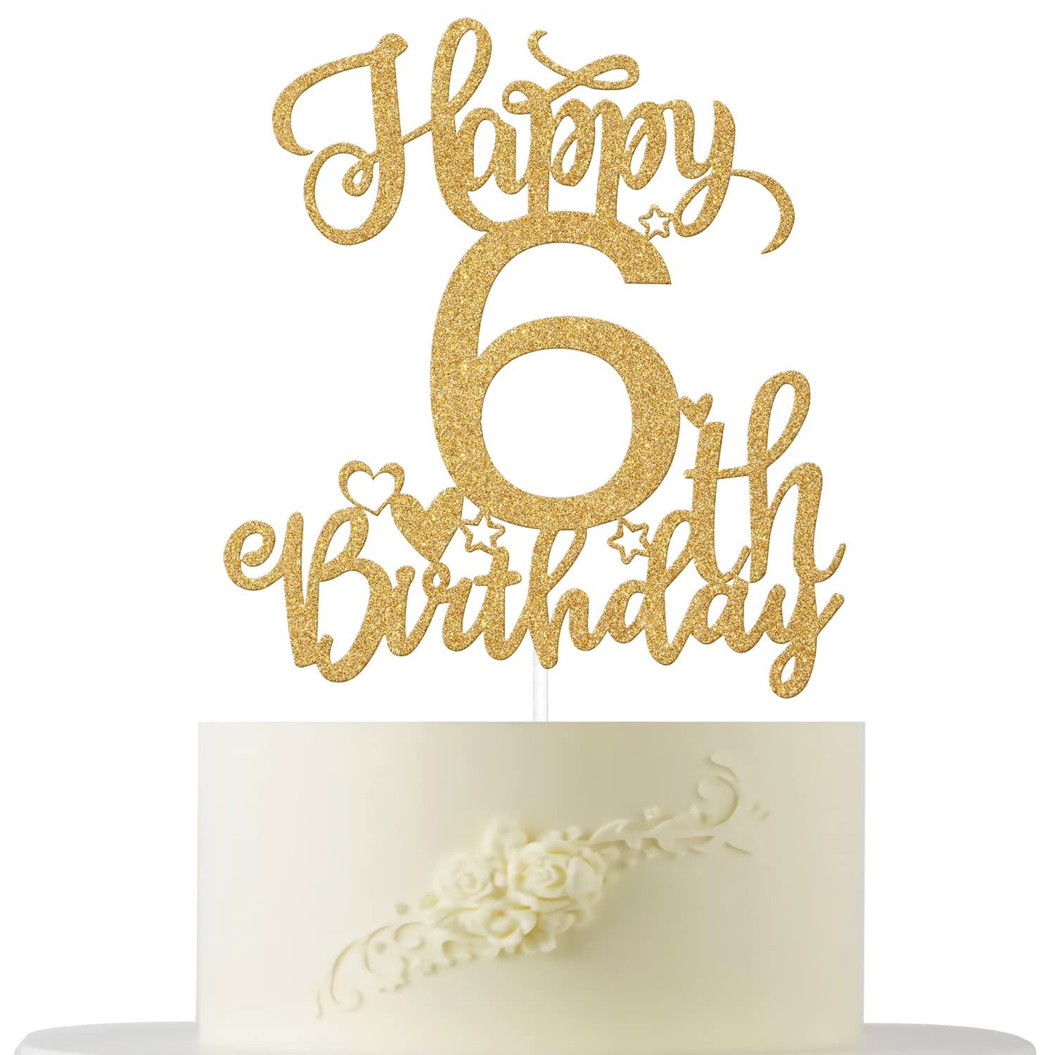 6th Birthday Cake Topper - Gold 'Sweet Sassy & Six' Cake Decorations for Boys & Girls | Cheers to 6 Years Party Supplies | Perfect for Birthday Cakes, Cupcakes & Dessert Tables