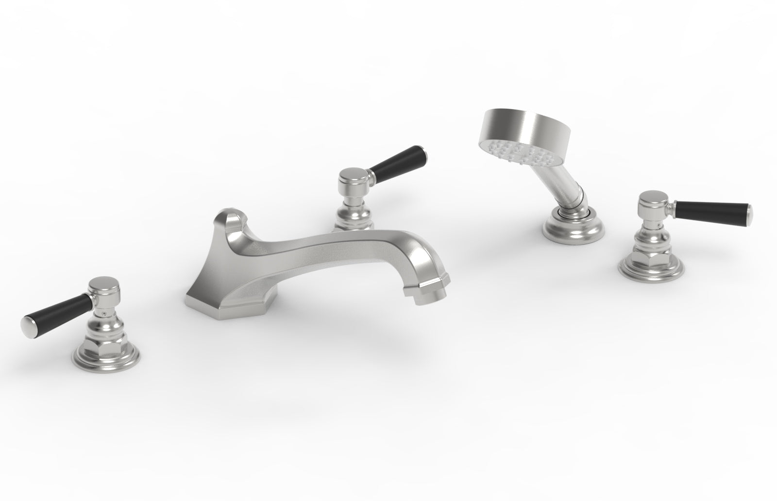 HEX TRADITIONAL Deck Mounted Bathtub Faucet Set with Hand Shower - Satin Black Finish & Lever Handles (Model 500-49) - Perfect for Modern Bathroom Renovations and Spa-Like Shower Experiences