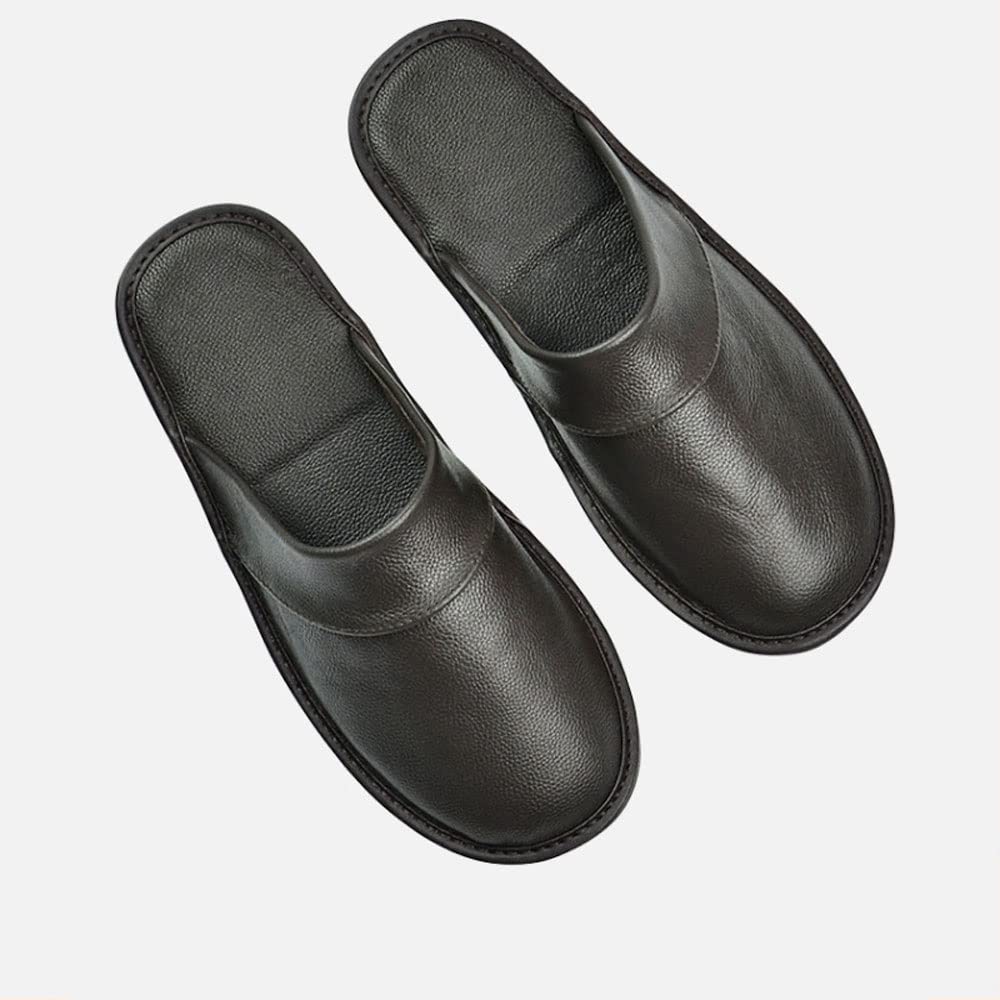 Premium Genuine Cowhide Leather Unisex Slippers - Non-Slip Indoor House Shoes for Men & Women - Comfortable Bedroom Slippers (Size 46/47, Brown) - Perfect for Relaxing at Home, Lounging & Cold Floors