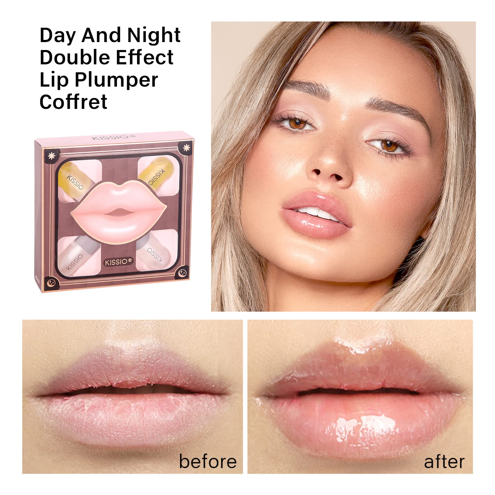 KISSIO Lip Plumper Set - 4PCS Natural Lip Plumping Gloss & Moisturizing Care for Day & Night Use | Cruelty-Free Vegan Formula (5.5ml x4) | Perfect for Date Night, Parties & Daily Lip Enhancement