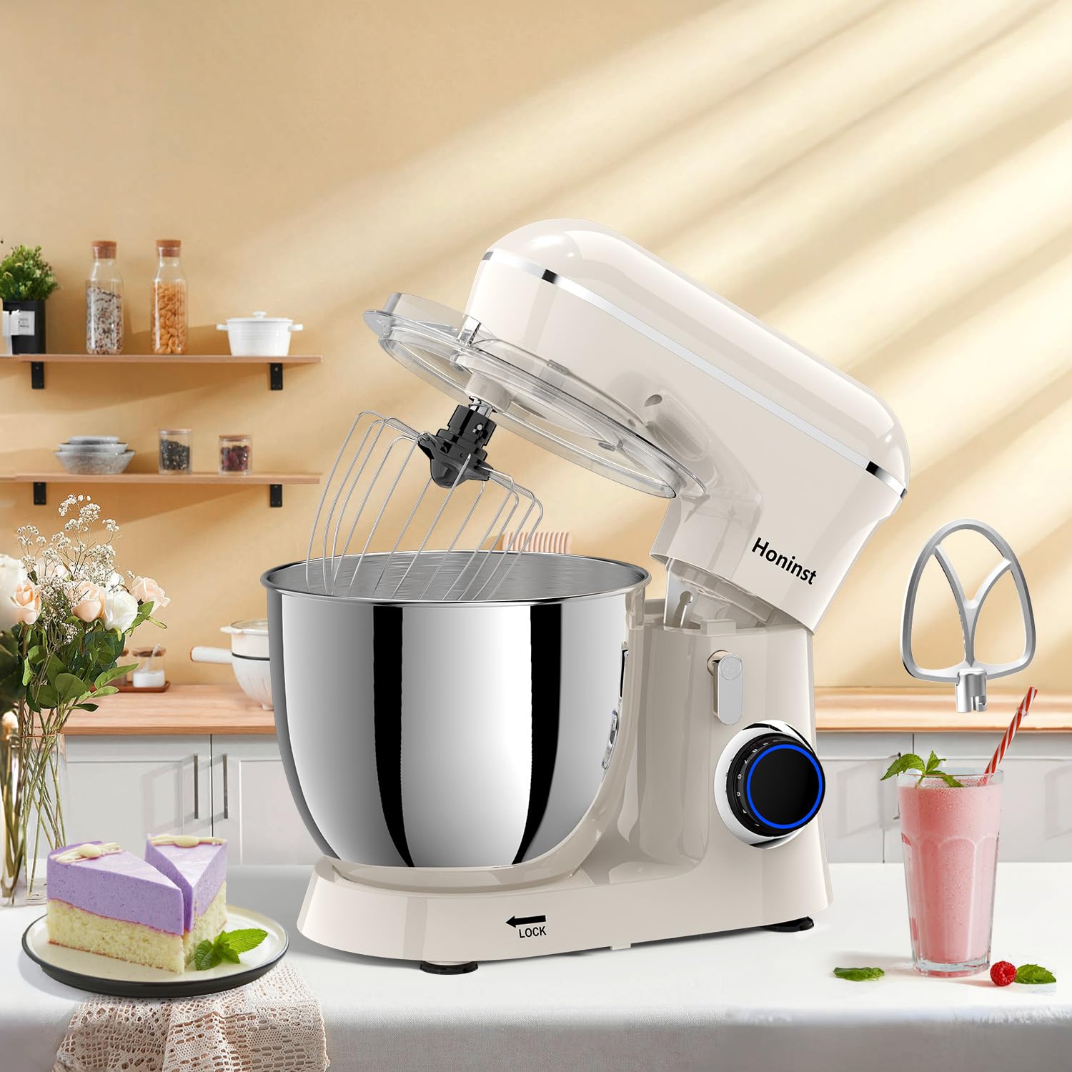 6.5QT 10-Speed Tilt-Head Electric Stand Mixer with Bowl, Dough Hook, Whisk & Beater - Professional Kitchen Mixer for Baking Cakes, Cookies, Bread & Dough - Perfect for Home Bakers & Cooking Enthusiasts (Beige)