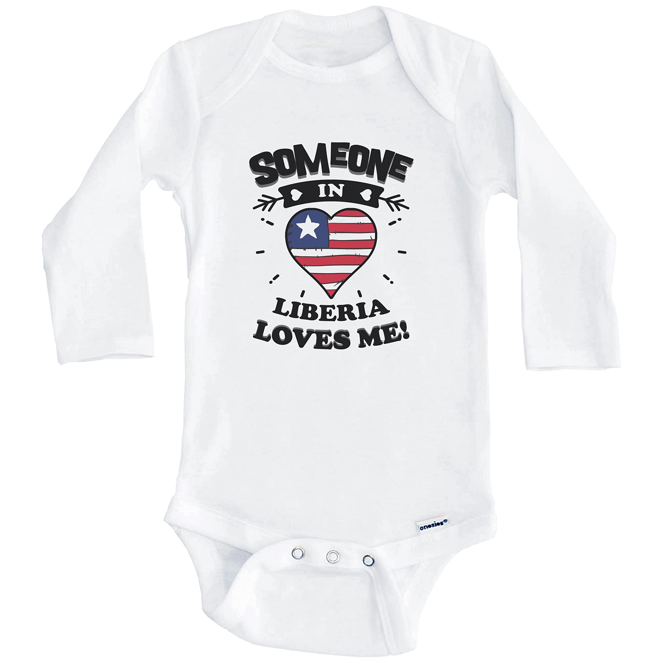 Liberian Heart One Piece Baby Bodysuit - Long Sleeve Cute Infant Romper with 'Someone in Liberia Loves Me' Print - Perfect for Family Photos, Holidays & Cultural Celebrations