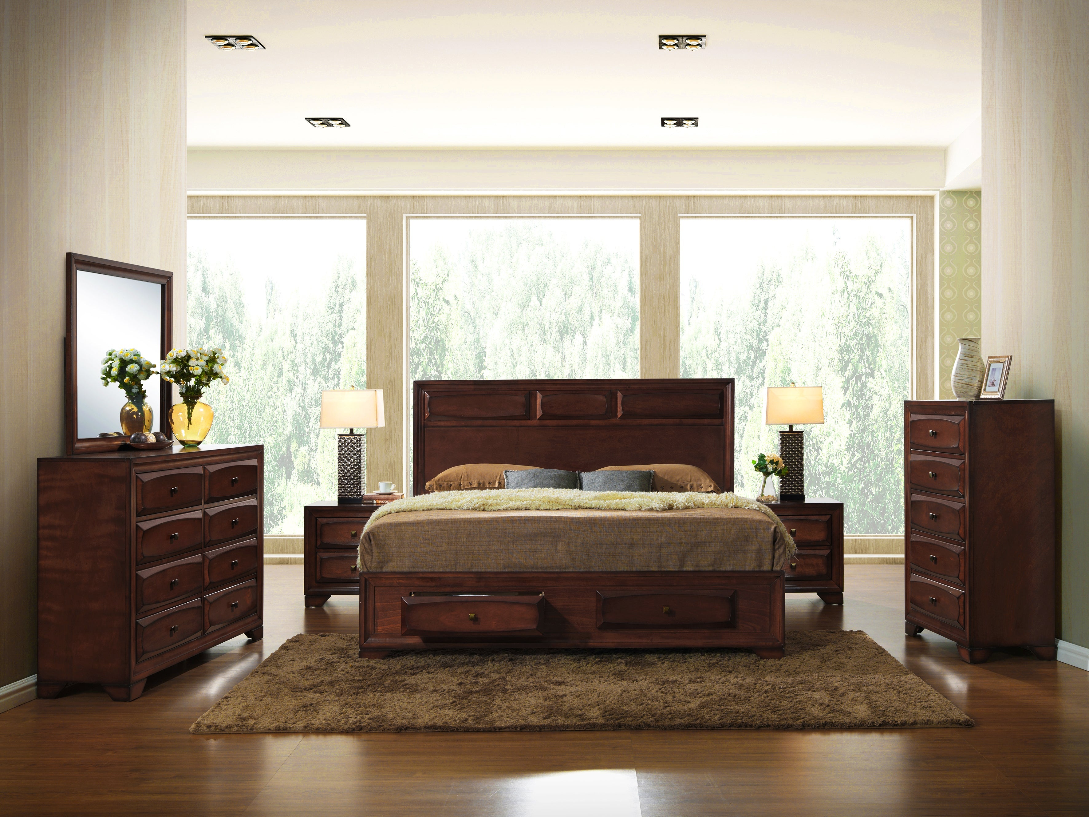 Antique Oak Finish Wood Bedroom Furniture Set - Oakland Collection for Classic & Cozy Bedroom Decor
