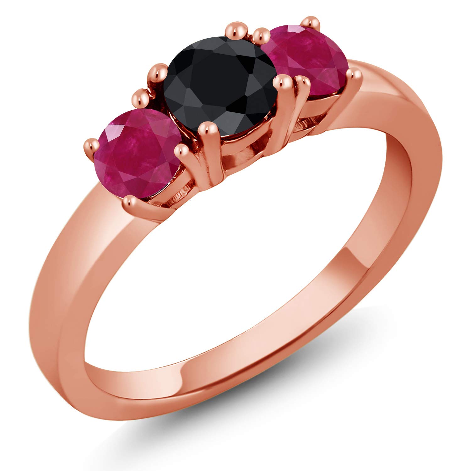 1.39 Ct Round Black Sapphire & Red Ruby 18K Rose Gold Plated Silver Ring for Women | Gem Stone King | Elegant Jewelry Gift for Anniversary, Engagement & Special Occasions