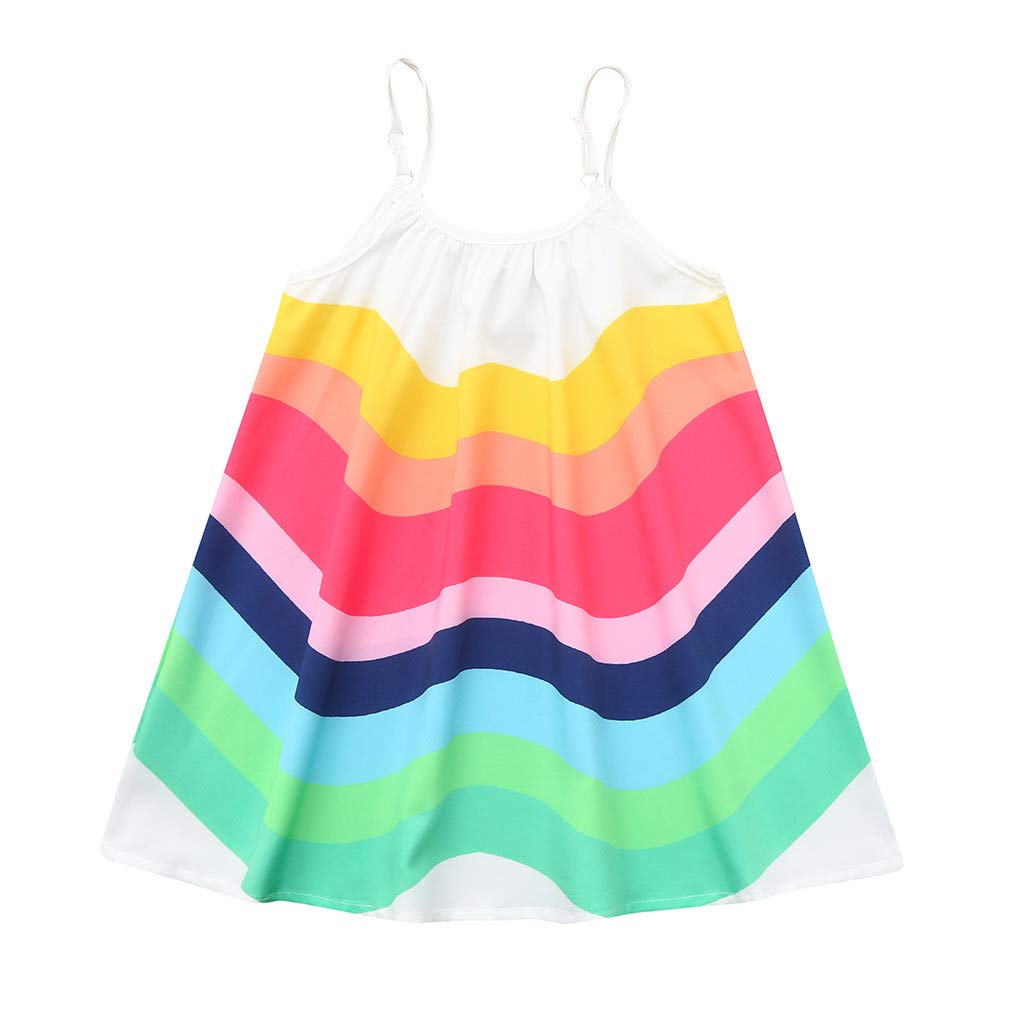 Rainbow Print Sleeveless Toddler Dress - Summer Baby Girl Clothes & Girls Vest | Perfect for Playdates, Beach Outings and Birthday Parties