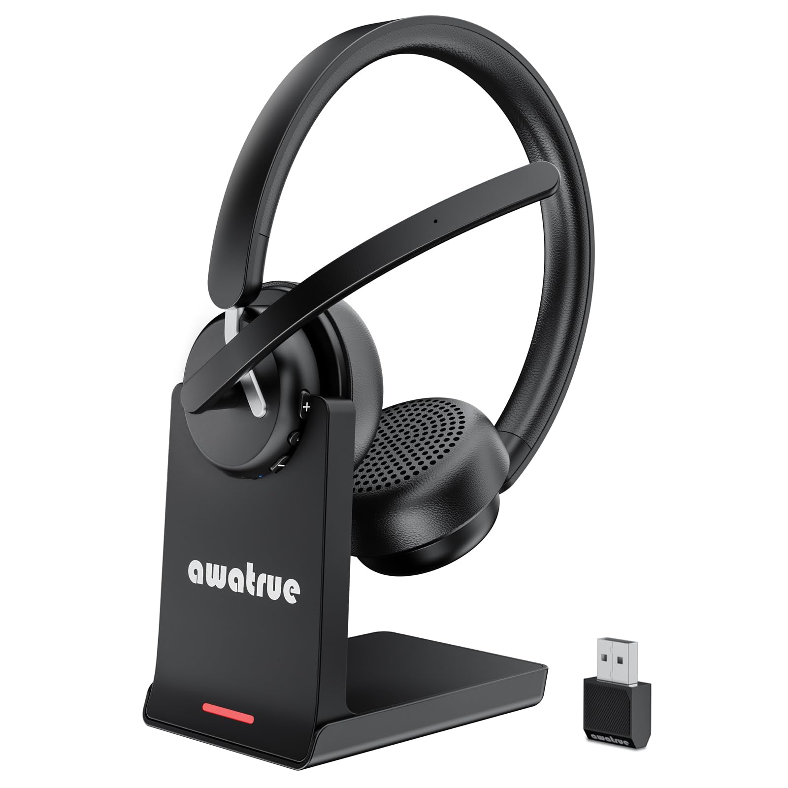 Wireless Headset with Microphone - Bluetooth 5.0 Headphones with AI Noise Cancelling Mic & Charging Dock, 2.4GHz Wireless Headset with USB Receiver for PC/Laptop/Remote Work/Call Center/Zoom Meetings - Perfect for Home Office, Online Classes & Gaming