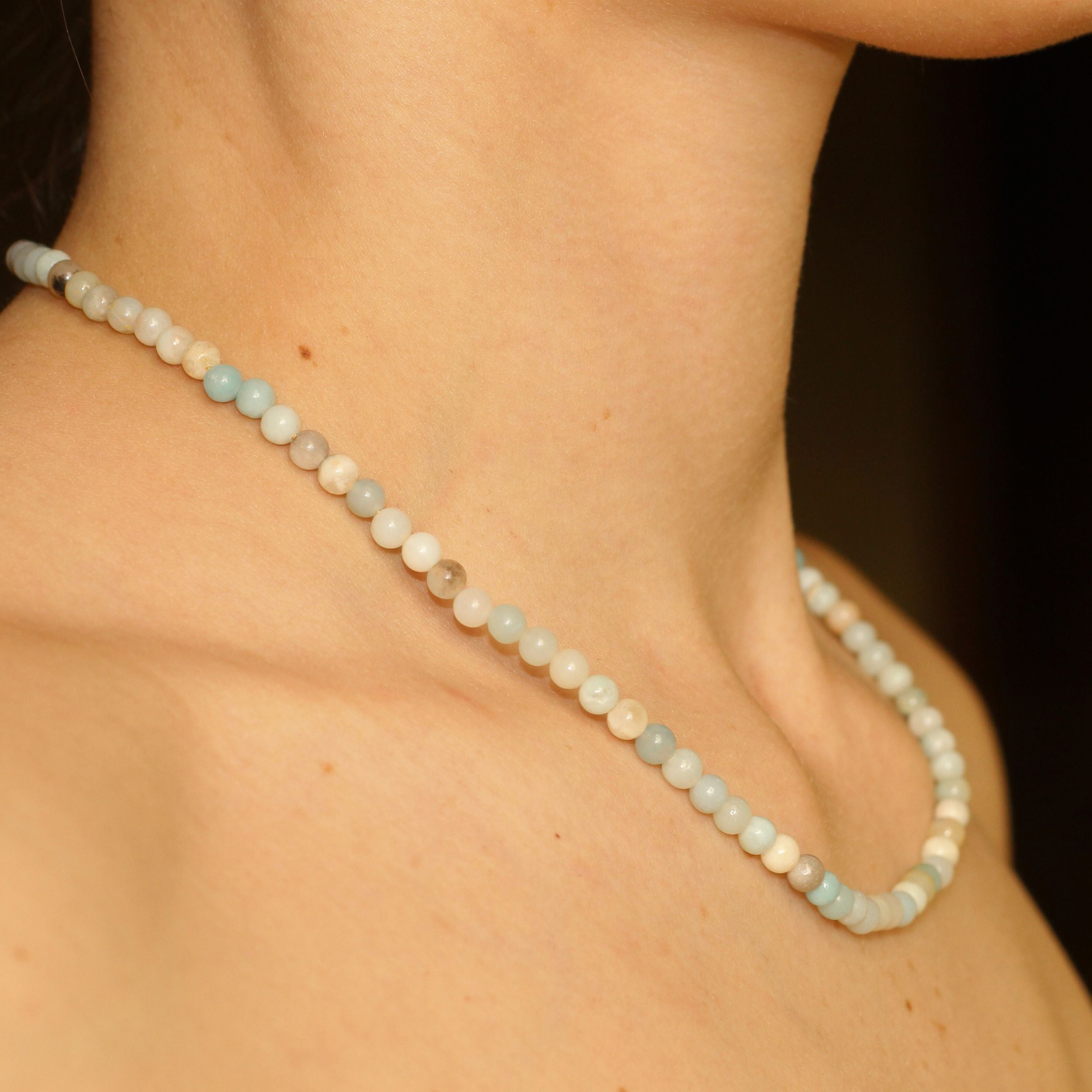 Amazonite Beaded Necklace for Women - Mini Healing Stone Jewelry for Stress Relief & Positive Energy - Perfect for Meditation, Yoga & Spiritual Gifts