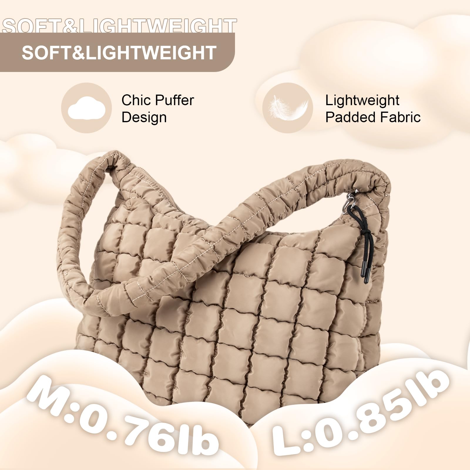Quilted Puffer Tote Bag for Women - Lightweight Nylon Crossbody Shoulder Purse, Stylish Puffy Hobo Carryall Handbag | Perfect for Work, Travel & Daily Use