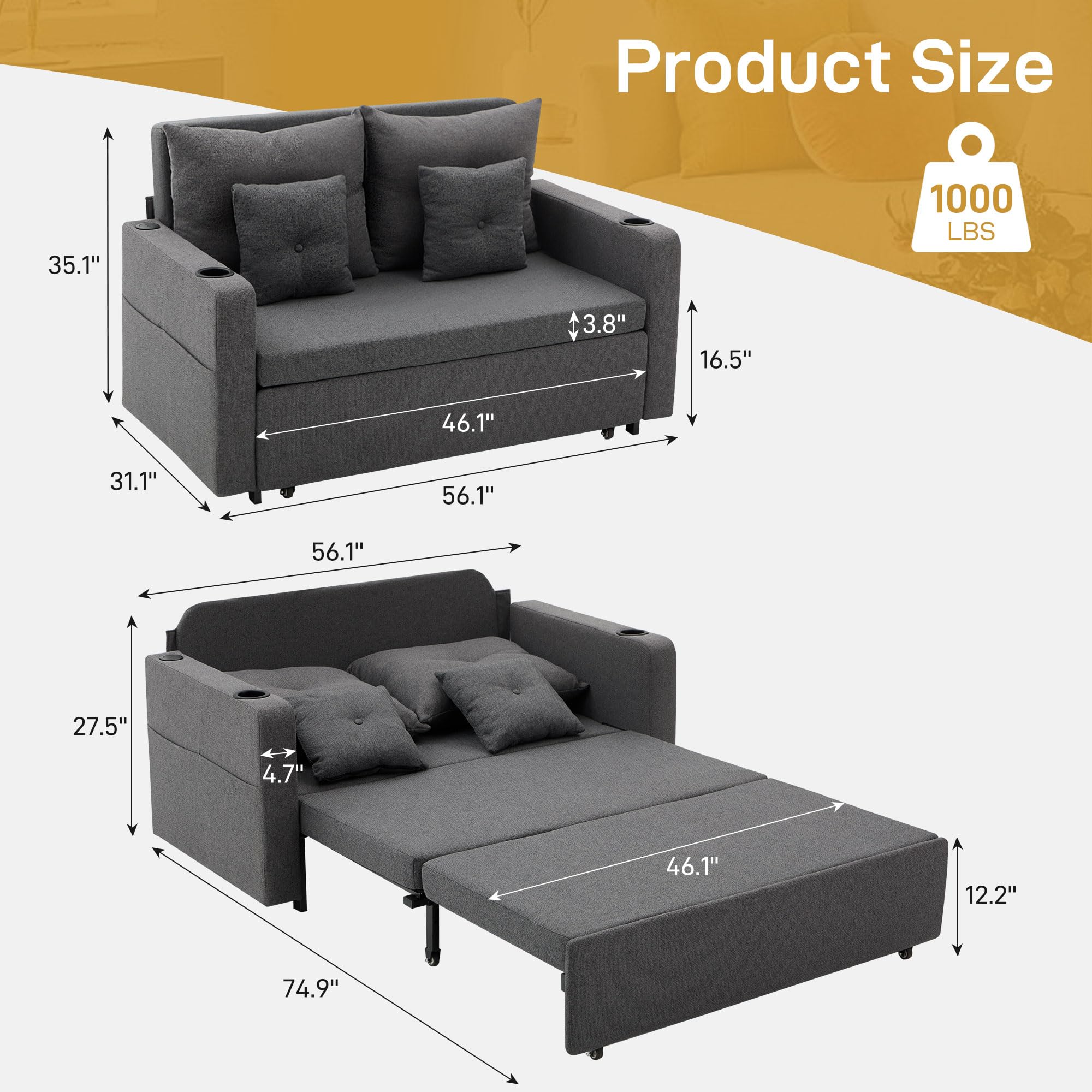 3 in 1 Convertible Sofa Bed - 56