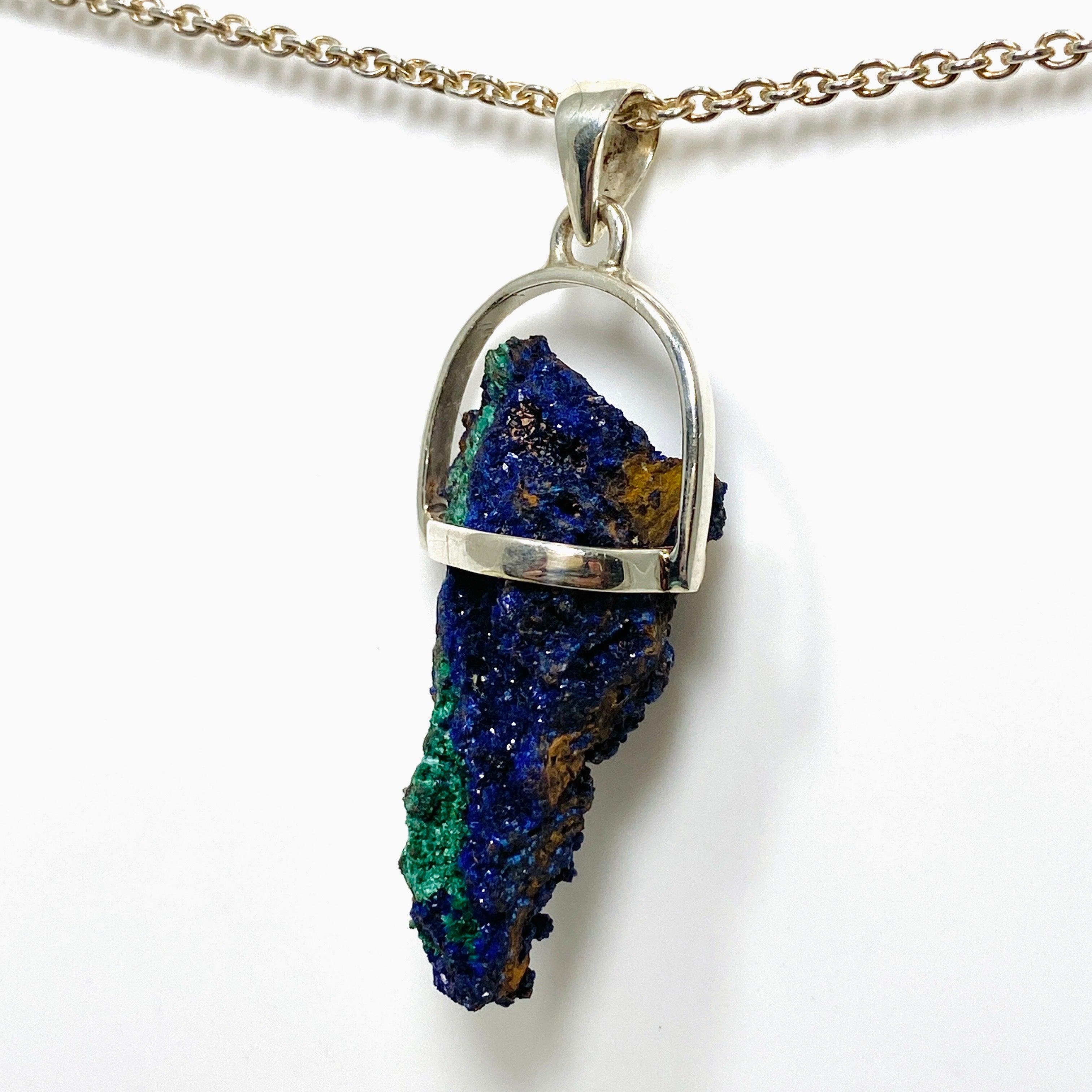 Natural Raw Azurite and Malachite Pendant Necklace - Handmade Stone Jewelry for Women - Perfect for Spiritual Healing, Meditation & Boho Fashion
