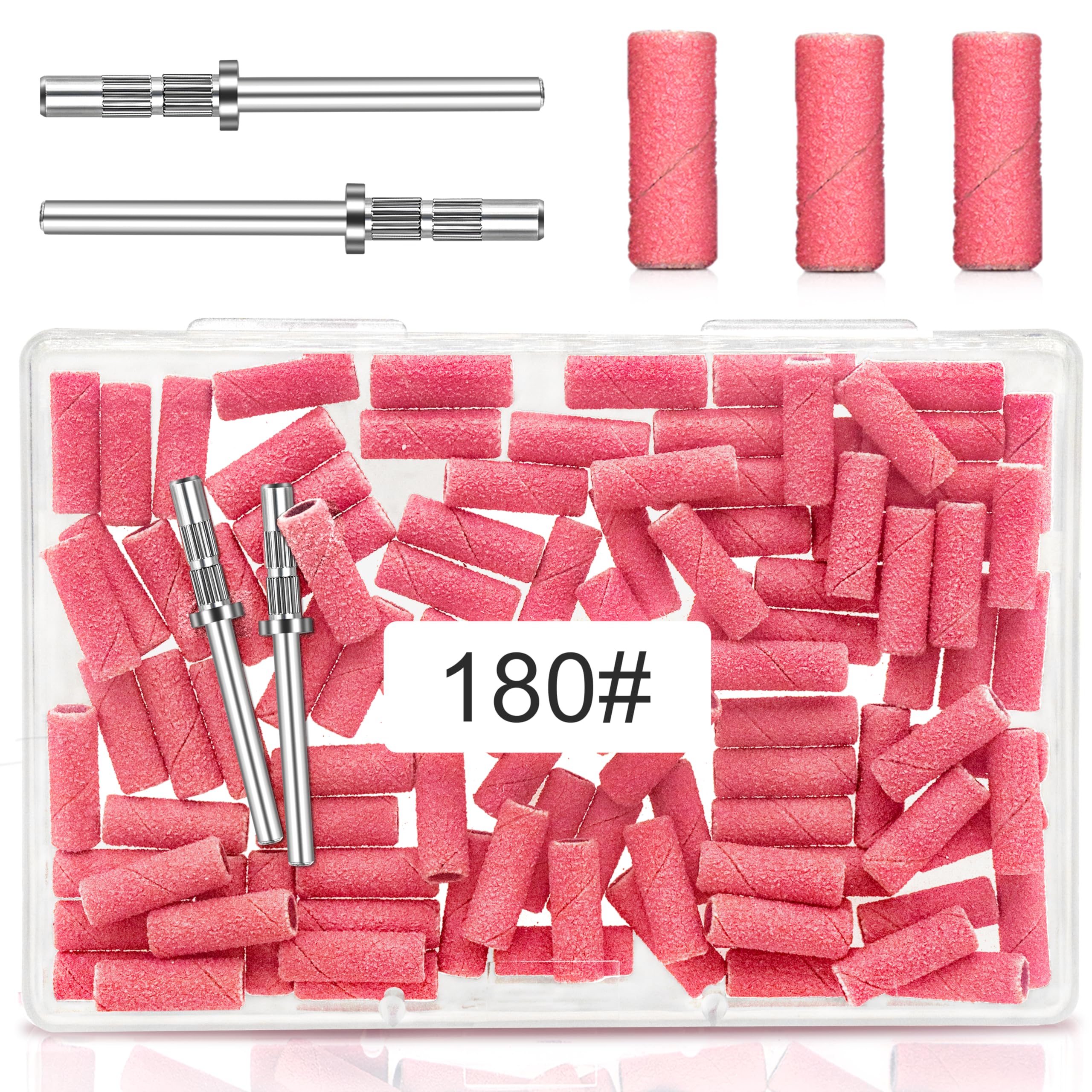 180 Grit Small Nail Sanding Bands - 100 Pcs Pink Sanding Bands for Nails, 3.1mm Nail Drill Bit Included - Fine Grit Sanding Bands for Natural, Acrylic & Gel Nails - Perfect for Manicure, Pedicure & Nail Art