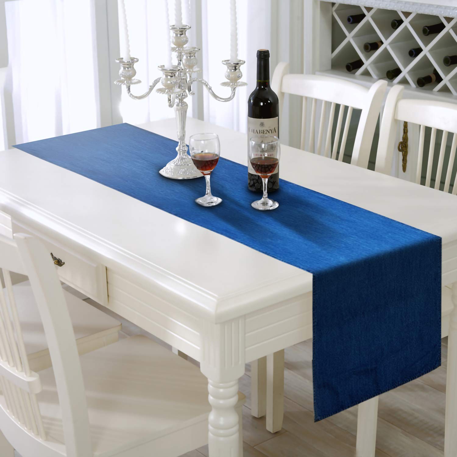 AAYU Premium Stone Washed Denim Table Runner - 13x72 Inch Modern Home Decor for Dining, Coffee & End Tables - Mid Wash Blue Fabric Table Cover for Rustic & Contemporary Settings