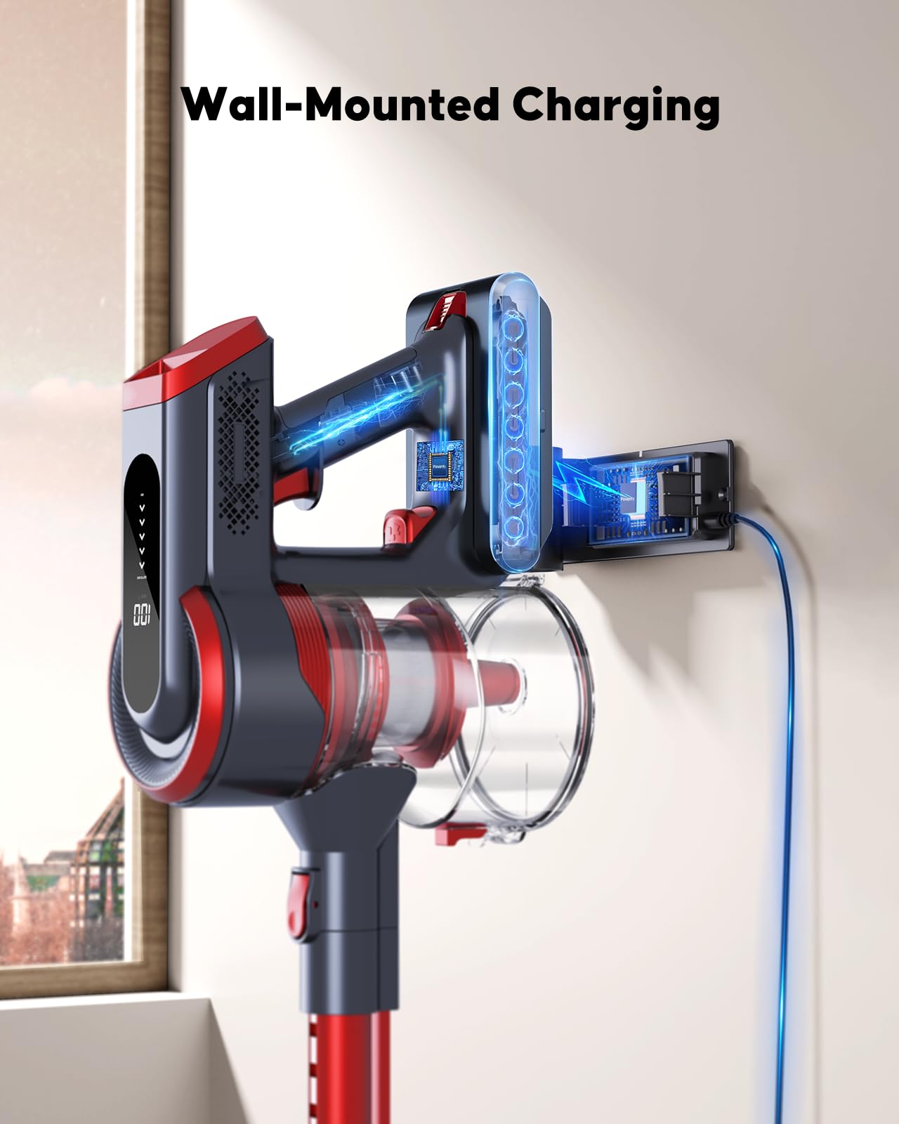 Powerful Cordless Vacuum Cleaner - 40kPa/450W Stick Vacuum with 55 Min Runtime, LED Touch Screen & Anti-Tangle Tech - Includes Charging Station for Carpets, Hard Floors & Pet Hair - Perfect for Home Cleaning, Pet Owners & Quick Pickups