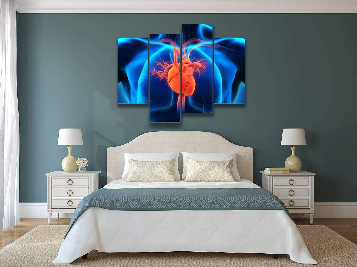 Human Heart Anatomy Canvas Wall Art - Modern Framed Painting Poster Set of 4 Panels | Ready to Hang Home Decor for Living Room, Bedroom & Office | Perfect for Medical Students, Doctors & Science Lovers