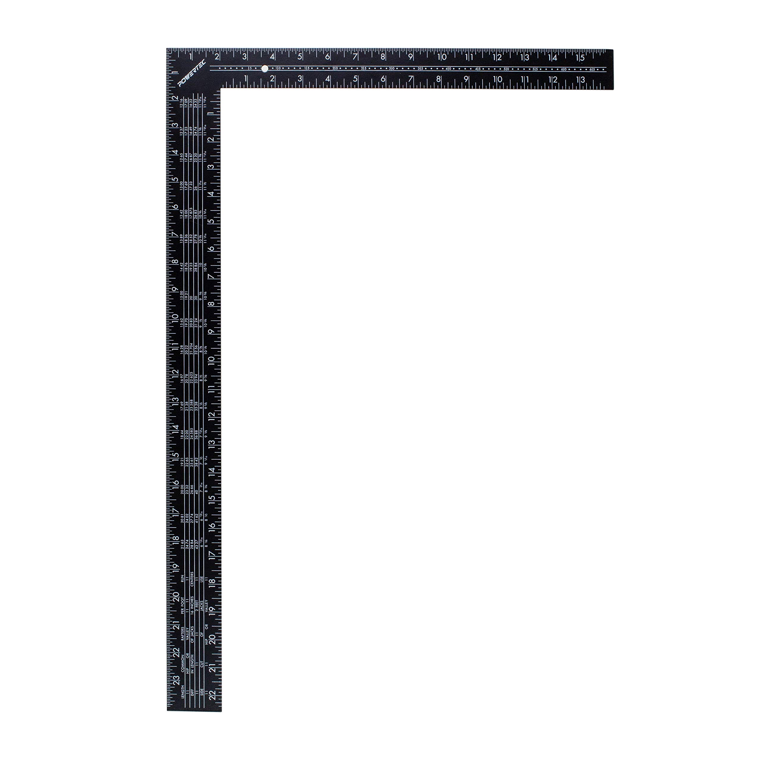 POWERTEC 16 x 24 Inch Steel Framing Square with Rafter Tables - Professional Carpenter Square Tool for Woodworking, Construction & DIY Projects - Perfect for Framing, Measuring Right Angles & Roofing Work